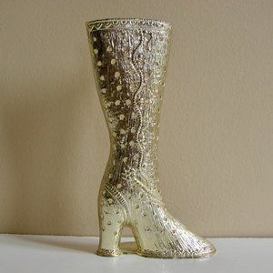 Vintage Earring Stand Holder Gold Tone Metal Boot Jewellery Organizer Torino